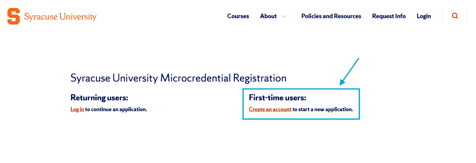 Login page with Returning Users and First-time users options