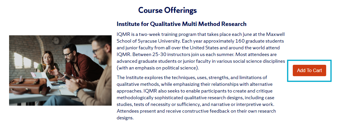 Course offerings page with Add to Cart button